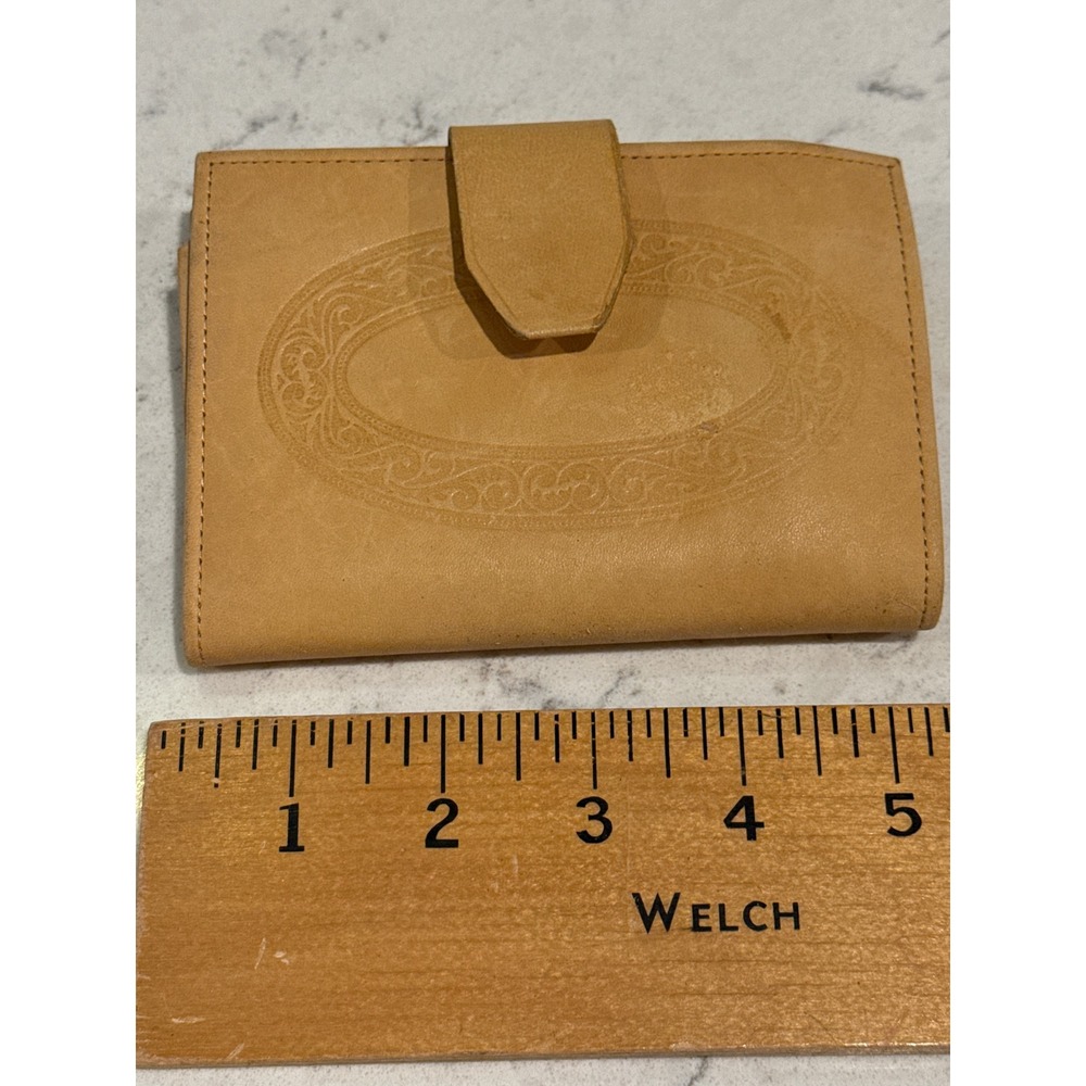 Buxton Continental Clutch Leather Bifold Wallet Tan Embossed Organizer